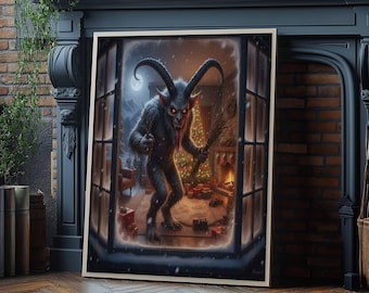 Art numérique Krampus, décoration Krampus de Noël, art mural tendance Noël effrayant, Krampusnacht