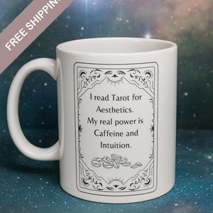 Taza de Tarot Secular, Divertida Taza de Café para Lectura de Tarot para Oráculos, Amantes de las Cartas del Tarot, Regalo Estético de Luna Creciente, Camiseta de Cartas del Tarot Secular