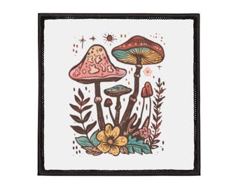 Iron Patch Boho Mushroom, Whimsical Mushroom Iron-On Patche, Vintage Style Embroidery, Perfect for Jackets & Bags, Gifts for Nature Lovers