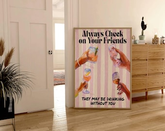 Bar Cart Print, Cheers Print, Bar Cart Decor, Retro Kitchen Wall Art, Bar Cart Art, Trendy Wall Art, Drink Print, Maritni Wall Art,  Cheers
