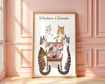 Japanese Vintage Cat Wall Art, Trendy Wall Art, Cat Gifts, Japanese Gift, Home Decor Minimalist Zen Cat, CAt Lover Gift, Cat Decor, Wasabi