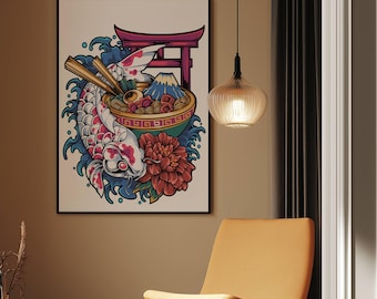 Ramen Koi Fish Digital Wall Art. Koi Fish Pattern, Fish Print Fisherman Aesthetic, Fish Digital Print, Koi Fish Painting, Fish Poster, Koi