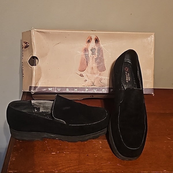 Hush Puppies vintage black suede loafers size 7.5 circa1999