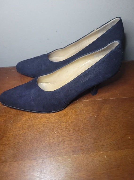 PRADA vintage midnight navy blue suede pumps size 