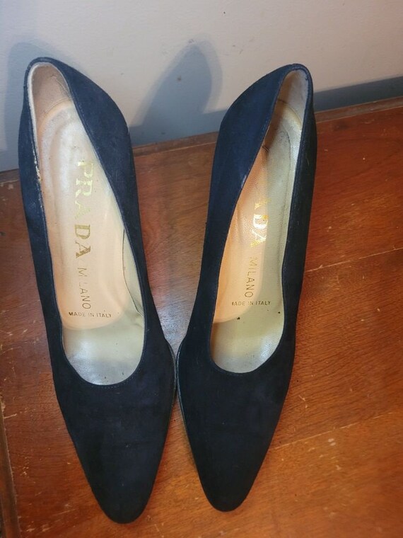 Prada Velvet Navy Blue Studded Heels main image 0