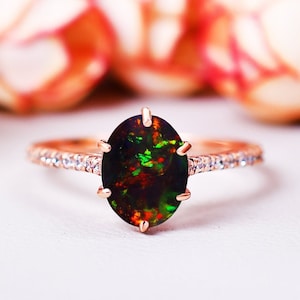Vintage Black Opal engagement ring, unique promise ring, statement ring, wedding ring, unique anniversary ring, bridal ring, Gift for her