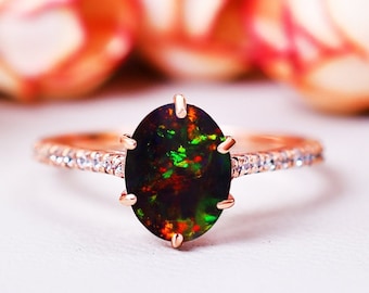 Vintage Black Opal engagement ring, unique promise ring, statement ring, wedding ring, unique anniversary ring, bridal ring, Gift for her