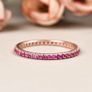 Natural Ruby Full Eternity Band Ring, 14K Rose Gold, Stackable Ring