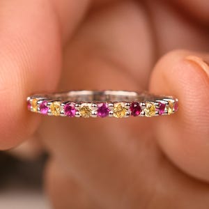 Ruby Citrine Eternity Band, Gold Stackable Band Ring, Anniversary Wedding Gifts, Unique Jewelry