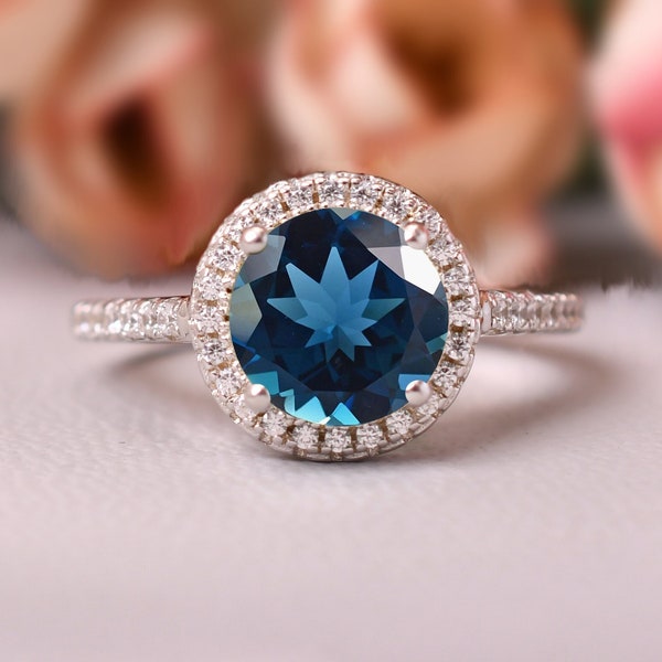 London Blue Topaz Ring, Engagement Promise Ring, Birthday Anniversary Gift For Her, November Birthstone Blue Gemstone, Wedding Ring,14K Gold