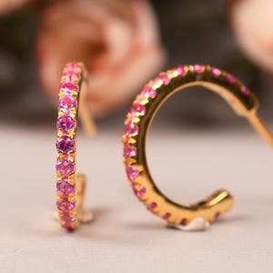 Rosa Saphir Creolen: Sterling Silber Huggies, Hochzeitsschmuck