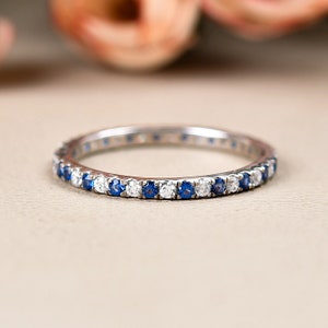 14K Gold Blue Sapphire Eternity Band Ring, Sapphire Full Eternity Band Ring, Wedding Band, Dainty Band, Anniversary Ring, Engagement Ring