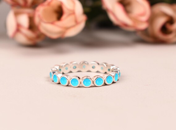 Turquoise Eternity Ring: Sterling Silver Wedding Band, Birthstone Jewelry