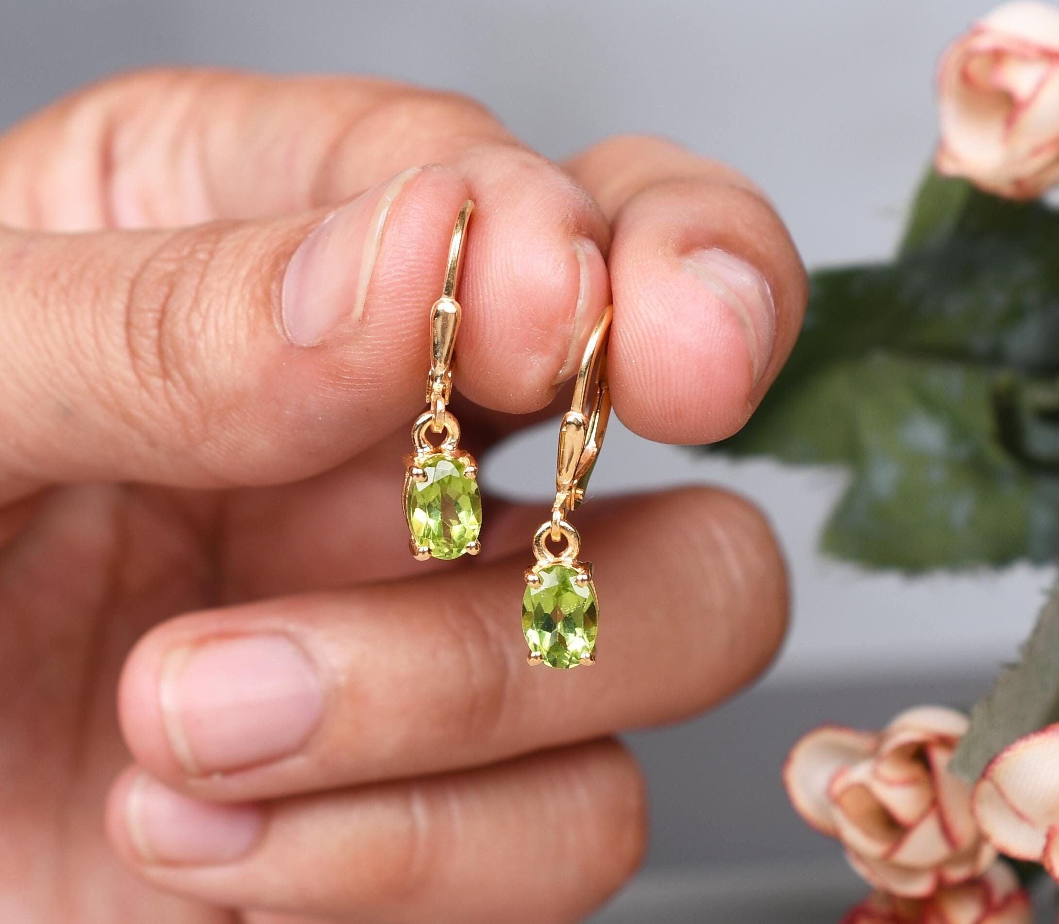 Peridot leverback Earring, Green Gemstone Jewelry, Drop Earrings, Oval Earring,Women Jewelry, Wedding Gift For Bride, PeridotEverydayearring