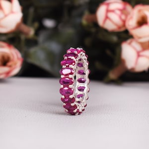 Ruby Sterling Silver Wedding Band Ring, Birthstone Jewelry