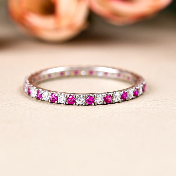 Sterling Silver Stackable Expressions Light Aquamarine & Diamond Alternating Eternity Ring Sterling Silver Stackable Expressions Light Aquamarine & Diamond Alternating Eternity Ring