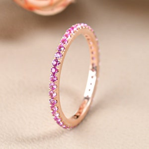 14K Rose Gold Pink Sapphire Eternity Band Ring, Sapphire Full Eternity Band Ring, Wedding Band, Dainty Band,Anniversary Ring,Engagement Ring