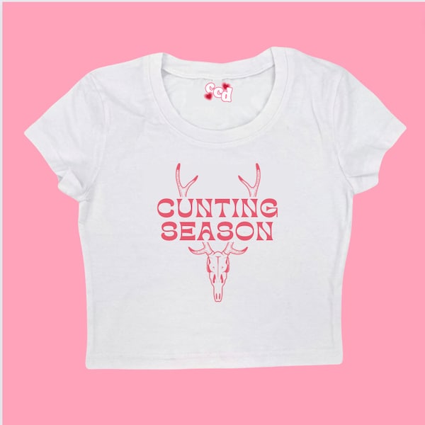 cunting season pink | Women's Cropped Baby Tee | Crop Top | Y2K Clothing | Trendy Top | Graphic Tee | Cute Gift | 2000's Tee | Party Top