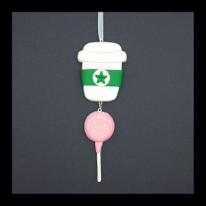 Coffee and Cake Pop Duo Christmas Ornament Handmade Polymer Clay Fake Food