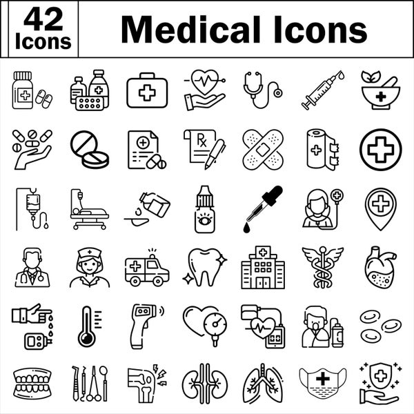 Medical & Doctor Icons, Healthcare Clipart, Medical Clipart, Medical Doodle, Pharmaceutical icons, Doctor Accessories