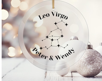 Leo and Virgo Custom Personalized Couples Zodiac Astrology Constellation Christmas Holiday Glass Ornament Sun Catcher Engaged Married Love