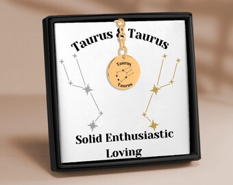 Taurus and Taurus Couples Astrology Constellations Horoscope Zodiac Stars Coin Keychain Gift for Him Boyfriend Husband Birthday Anniversary