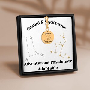 Gemini and Sagittarius Couples Astrology Constellations Horoscope Zodiac Stars Coin Keychain Gift for Him Boyfriend Husband Birthday
