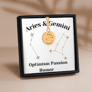 Aries and Gemini Couples Astrology Constellations Horoscope Zodiac Stars Coin Keychain Gift for Him Boyfriend Husband Birthday Anniversary