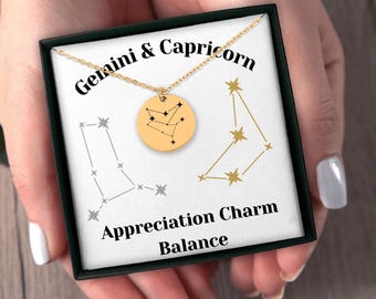 Gemini and Capricorn Couples Constellations Horoscope Zodiac Stars Necklace Jewelry Gift for Her Girlfriend Wife Birthday Anniversary