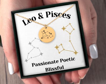 Leone e Pesci Coppia Costellazioni Personalizzate Oroscopo Zodiaco Stelle Collana Gioielli Regalo per Lei Fidanzata Moglie Compleanno Anniversario