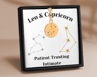 Leo and Capricorn Couples Astrology Constellations Horoscope Zodiac Stars Coin Keychain Gift for Him Boyfriend Husband Birthday Anniversary
