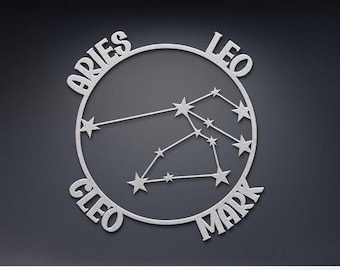 Aries and Leo Couple Constellation Personalized Metal Art Zodiac Astrology Sign Home decor, Custom Gift for Lovers