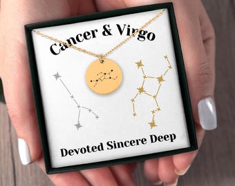 Cancer and Virgo Couples Constellations Horoscope Zodiac Stars Necklace Jewelry Gift for Her Girlfriend Wife Birthday Anniversary