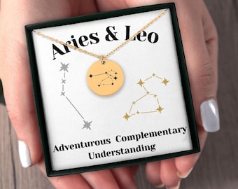 Aries and Leo Couples Constellations Astrology Horoscope Zodiac Stars Necklace Jewelry Gift for Her Girlfriend Wife Birthday Anniversary