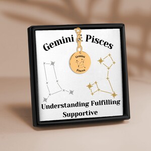 Gemini and Pisces Couples Astrology Constellations Horoscope Zodiac Stars Coin Keychain Gift for Him Boyfriend Husband Birthday Anniversary