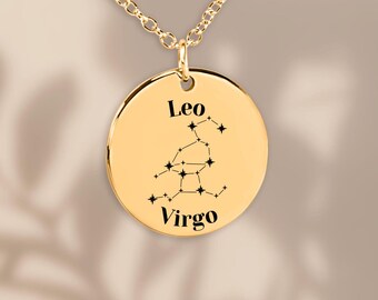 Leo Virgo Zodiac Necklace • Couples Constellation Jewelry • Astrology Gift for Her • Horoscope Star Sign Pendant • Birthday Anniversary Gift