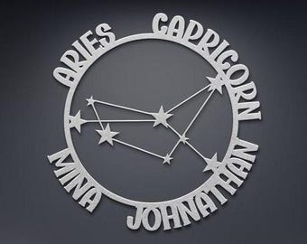 Aries and Capricorn Couple Constellation Personalized Metal Art Zodiac Astrology Sign Home decor, Custom Gift for Lovers