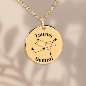 Pary Byk i Bliźnięta Astrologia Konstelacje Horoskop Zodiak Gwiazdy Naszyjnik Biżuteria Prezent dla Jej Dziewczyny Żony Urodziny Rocznica