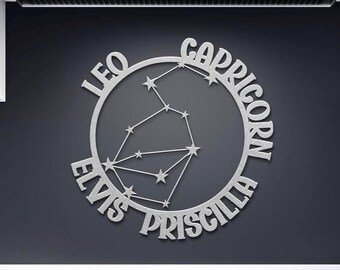 Leo and Capricorn Couple Constellation Personalized Metal Art Zodiac Astrology Sign Home decor, Custom Gift for Lovers