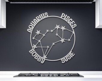 Couple Constellation Personalized Metal Art Zodiac Astrology Sign Home decor, Custom Gift for Lovers