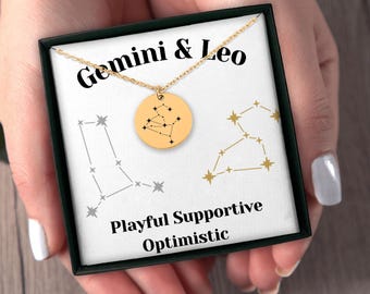 Gemini and Leo Couples Constellations Astrology Horoscope Zodiac Stars Necklace Jewelry Gift for Her Girlfriend Wife Birthday Anniversary