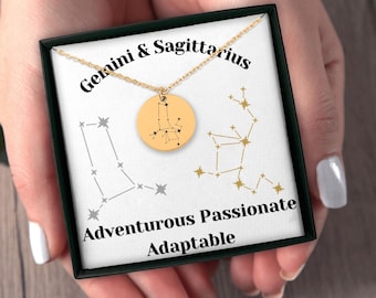 Gemini and Sagittarius Couples Constellations Horoscope Zodiac Stars Necklace Jewelry Gift for Her Girlfriend Wife Birthday Anniversary