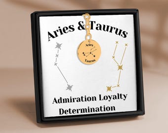 Aries and Taurus Couples Astrology Constellations Horoscope Zodiac Stars Coin Keychain Gift for Him Boyfriend Husband Birthday Anniversary