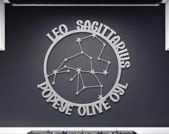 Leo and Sagittarius Couple Constellation Personalized Metal Art Zodiac Astrology Sign Home decor, Custom Gift for Lovers