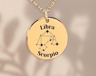 Para Wagi i Skorpiona Astrologia Konstelacje Horoskop Zodiak Gwiazdy Naszyjnik Biżuteria Prezent dla Jej Dziewczyny Żony Urodziny Rocznica