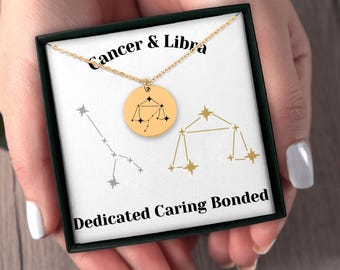 Cancer and Libra Couples Constellations Horoscope Zodiac Stars Necklace Jewelry Gift for Her Girlfriend Wife Birthday Anniversary