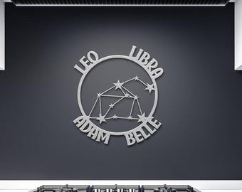 Leo and Libra Couple Constellation Personalized Metal Art Zodiac Astrology Sign Home decor, Custom Gift for Lovers