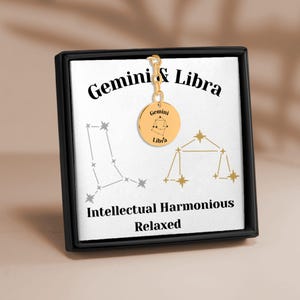 Gemini and Libra Couples Astrology Constellations Horoscope Zodiac Stars Coin Keychain Gift for Him Boyfriend Husband Birthday Anniversary