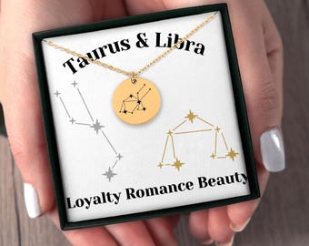 Taurus and Libra Couples Personalized Constellations Astrology Horoscope Zodiac Stars Necklace Jewelry Gift for Her Girlfriend Wife Birthday