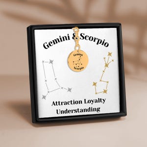 Gemini and Scorpio Couples Astrology Constellations Horoscope Zodiac Stars Coin Keychain Gift for Him Boyfriend Husband Birthday Anniversary